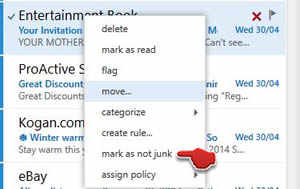 web mark as not junk
