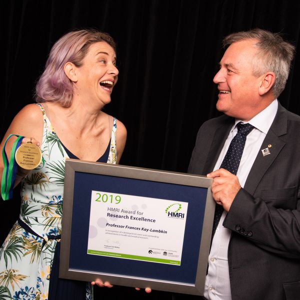 Professor Frances Kay-Lambkin and Vice-Chancellor Professor Alex Zelinsky AO. Mental health leader hailed on Hunter research’s night of nights