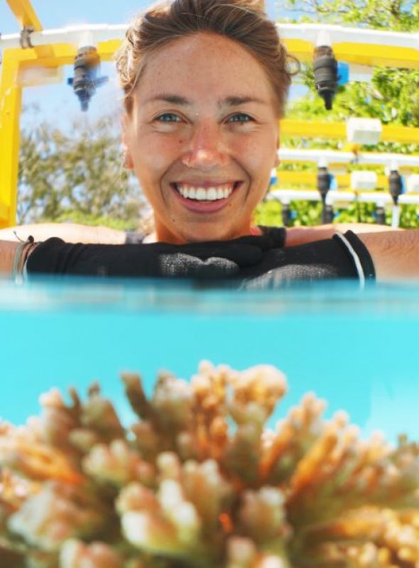 Female student with her corals