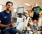 Researcher and man with type 2 diabetes on a treadmill