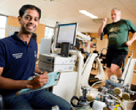 Researcher and man with type 2 diabetes on a treadmill. Type 2 Diabetes
