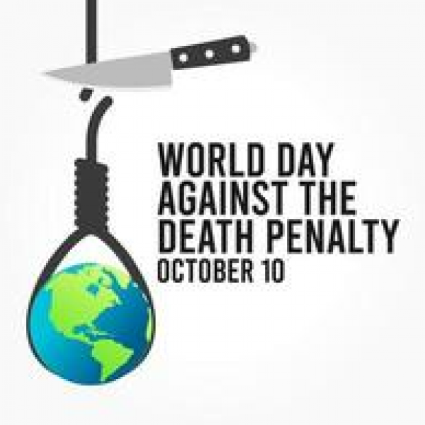 Image of the world in a noose. The noose is being cut by a knife. 