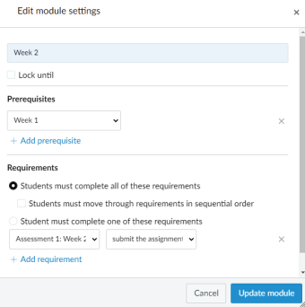 Screenshot of editing the module settings