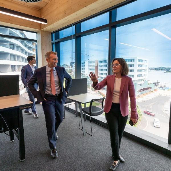 Siobhan Curran and Minister Stokes touring Q Building.  University of Newcastle’s Q Building officially opens