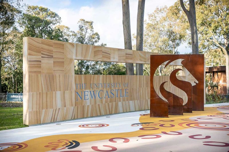 A sculpture of the university of Newcastle logo, designed by students