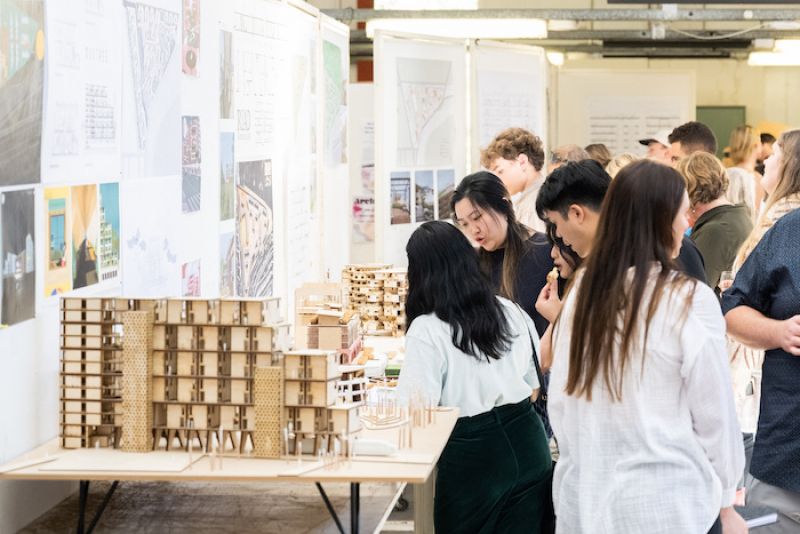 Students reviewing models