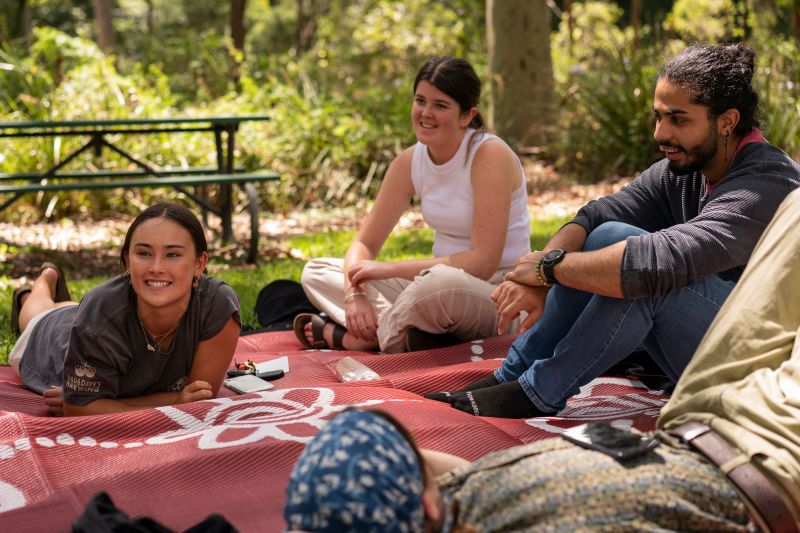 2023 Scholars, Jemma Miyashita, Charlee Marshall and Arman Zolfaghari, connecting at the Welcome Program