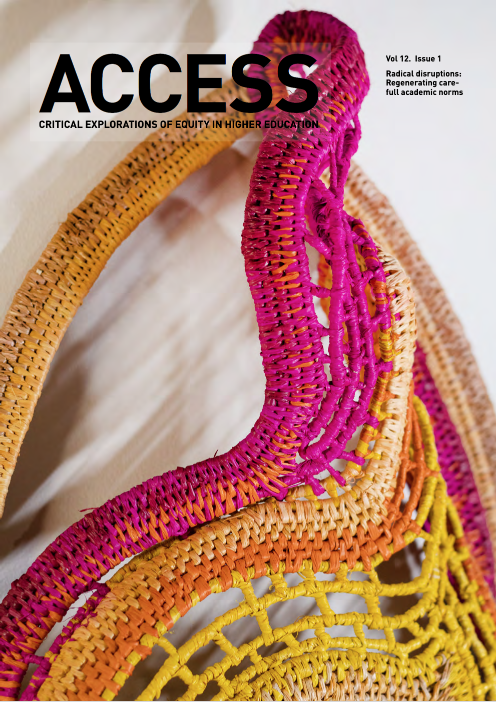 Cover image by Felicity Cocuzzoli, Kindred spirit, (detail), 2024, fibreImage description: A detailed woven form in natural undied fibres and bright pink, yellow and orange fibres.