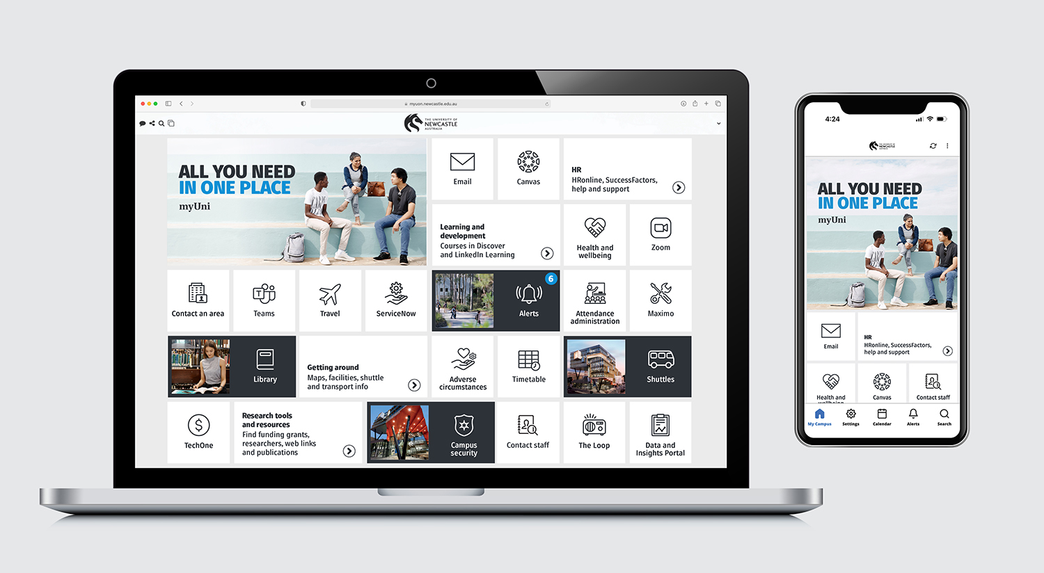 myUni desktop and mobile view - staff