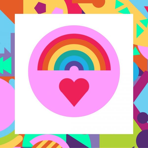 Colorful poster announcing a Pride Arts & Crafts event at the library MakerSpace, featuring a graphic of a rainbow and heart in bold colors.
