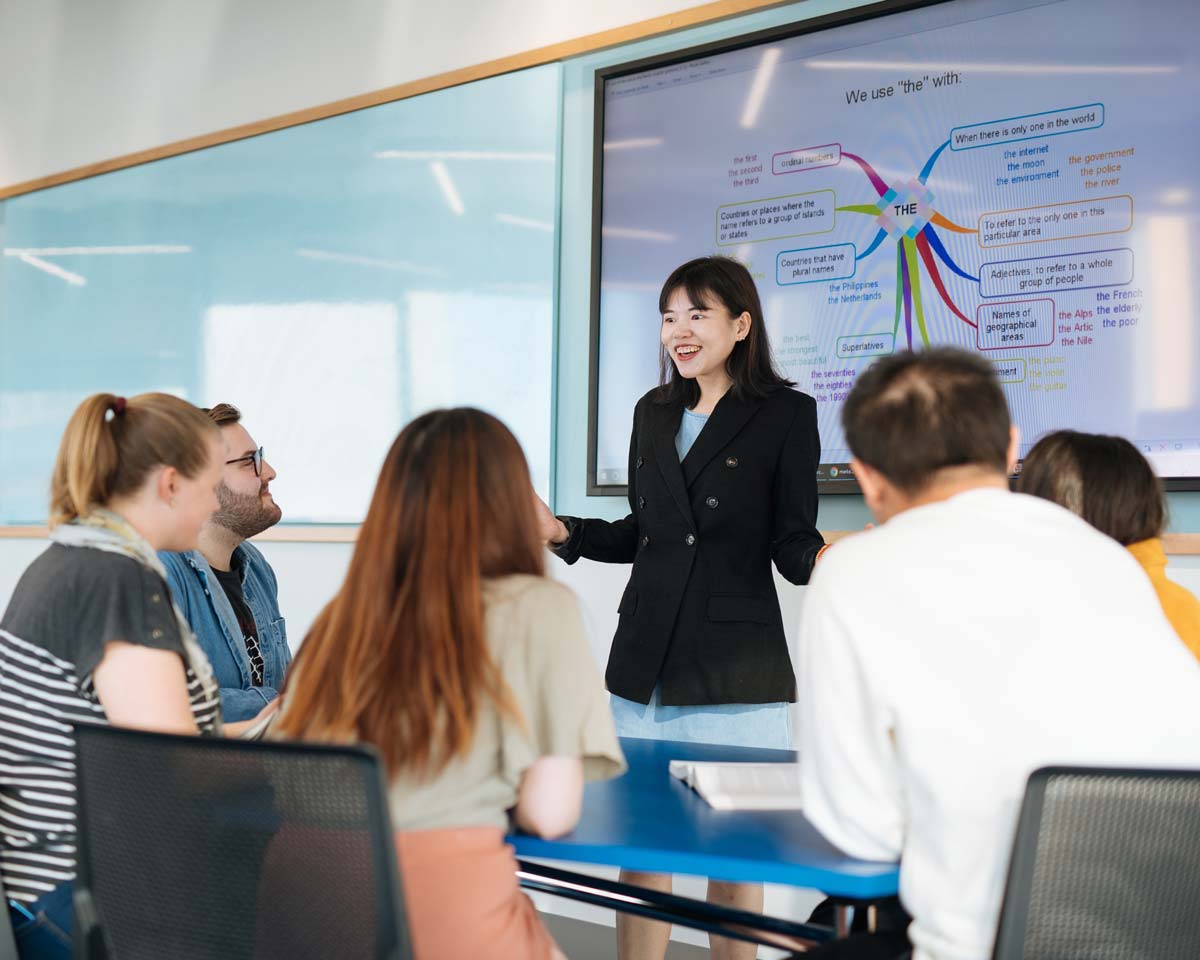 Lecturer with group of students