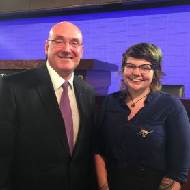 Universities Australia Chair Professor Barney Glover and UON graduate Karlie Noon.. Indigenous trailblazer honoured