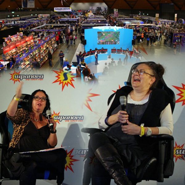 UON's Dr Trisha Pender, right, and Linda Drummond talk Buffy the Vampire Slayer at the recent at the Supanova Comic Con and Gaming Expo in Sydney.