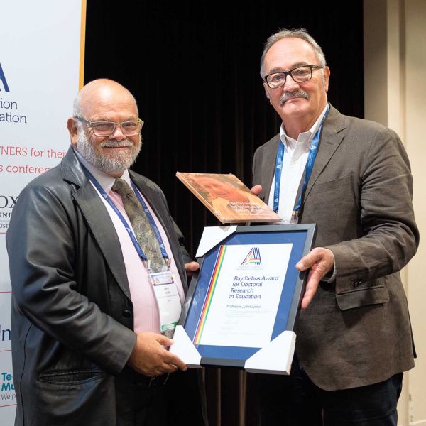 John Lester receiving the Ray Debus Award. Research honoured for advancing Indigenous education