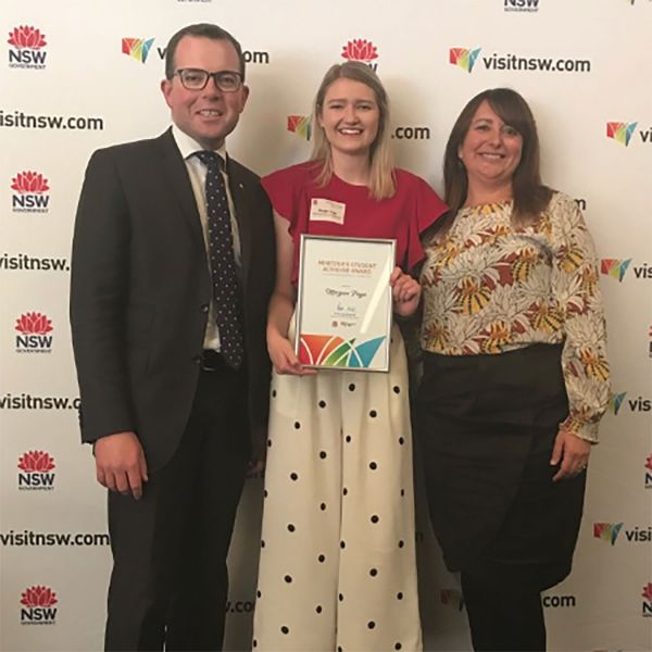 Tourism student Morgan Page receiving her Minister's Award. Tourism student travelling towards a successful career