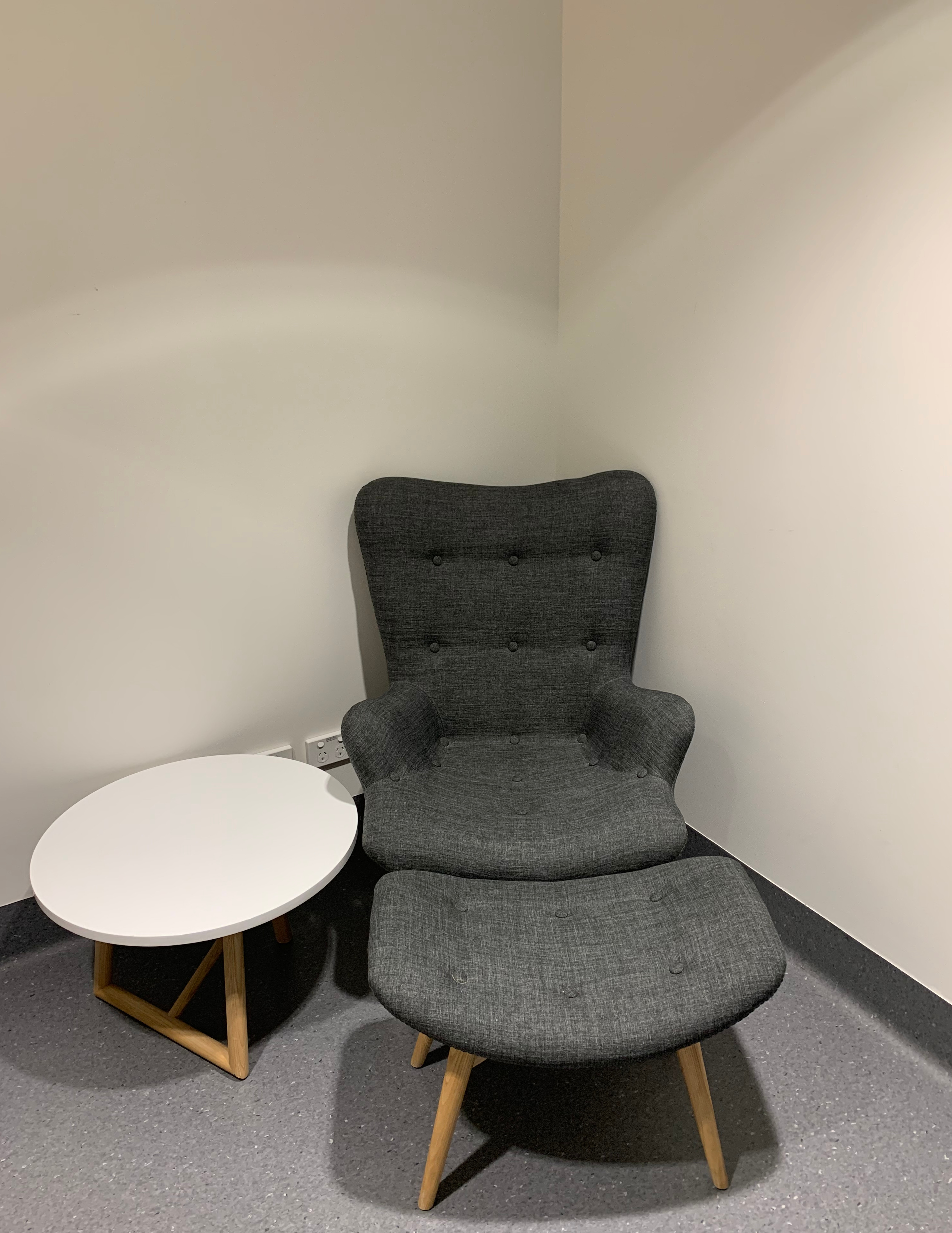 Our parenting rooms have purpose-built chairs and footstools for comfortable breastfeeding.