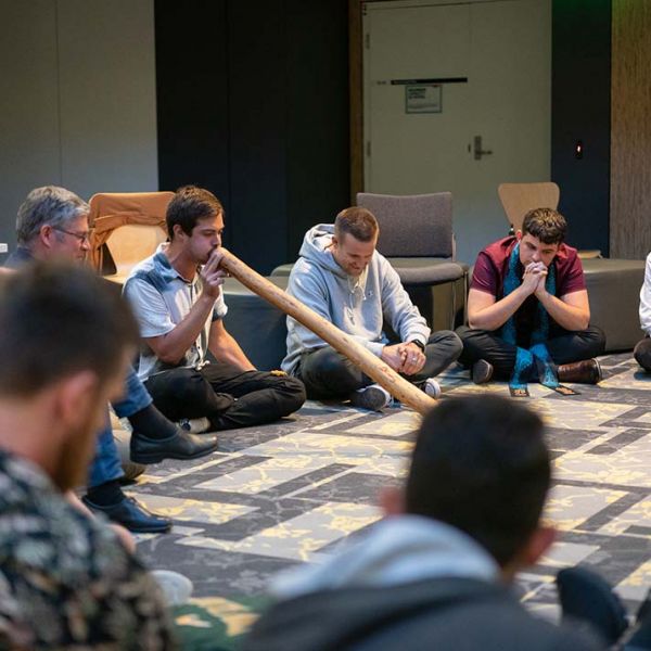 2021 Scholar, Jack, playing the didgeridoo during the Cultural Sharing Circle as part of the Welcome Program