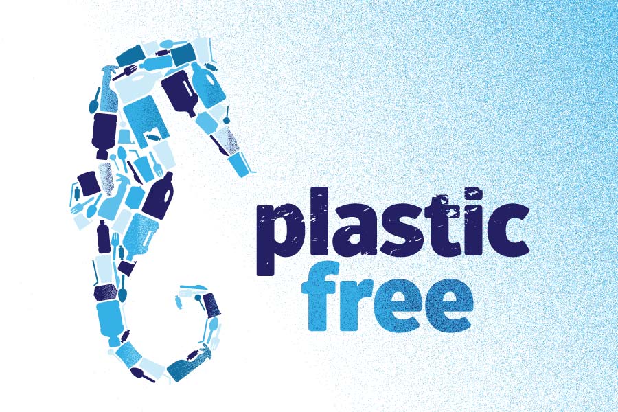 seahorse shape formed out of single use plastic containers