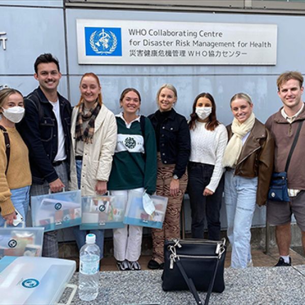 Group of students at health centre. Students taking on global health challenges