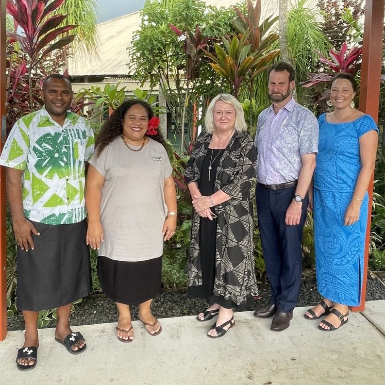 Deputy Vice-Chancellors Professor Anderson and Professor Upton and Pacific Engagement Coordinator Dr Fuller with representatives from the University of South Pacific Alafua campus.