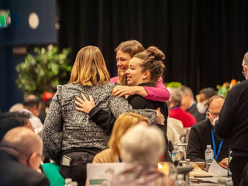 Maddy Forde celebrates with Danielle Fairthorne and Hayley Farrugia (c) Giovanni Portelli