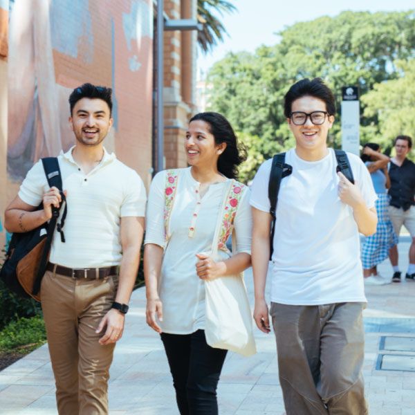 Students walking to campus