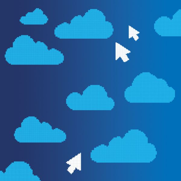Event icon, clouds with a computer mouse hovering over it