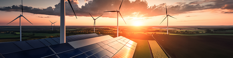 A windfarm field with solar panels