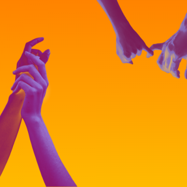 SEXtember web widget Purple hands on an orange background