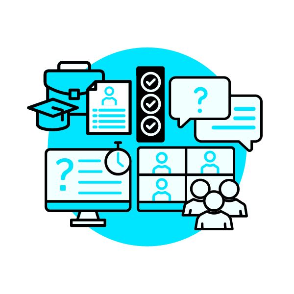 Blue background with five icons representing secure assessment types - University of Newcastle Assessment Framework