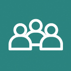 Icon of three people on a teal circuit‑themed background