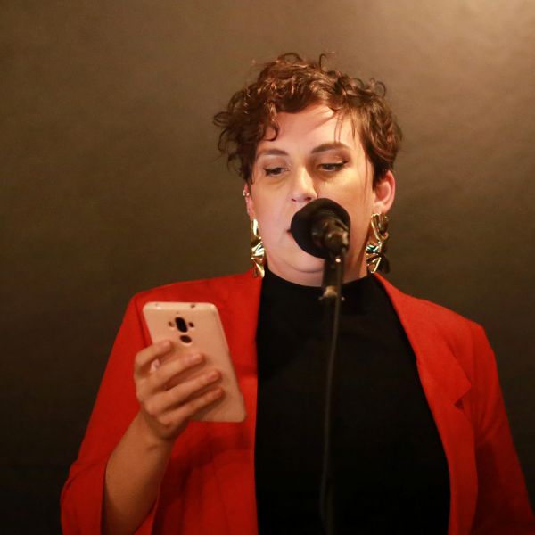 Claire Albrecht at Cuplet Poetry Night. Cuplet birthday brings David Malouf, Omar Sakr and more