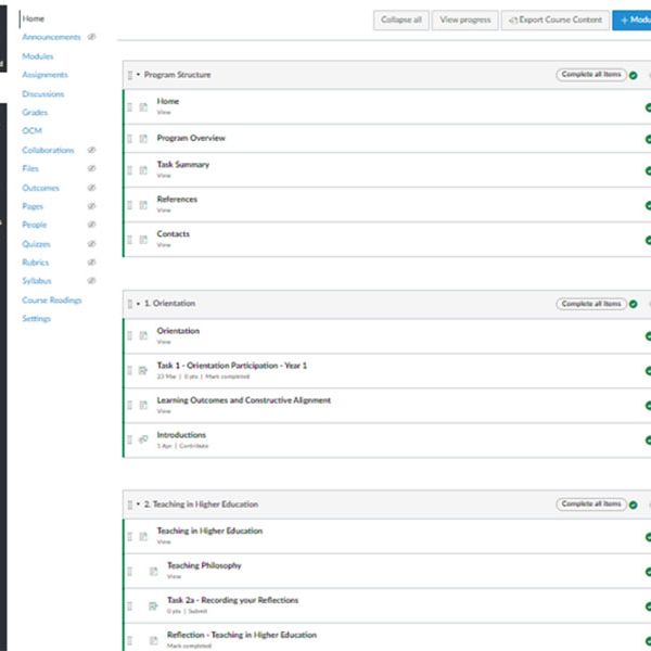 Listing of Canvas Modules