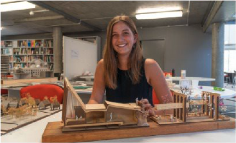 An architecture student in the design studio