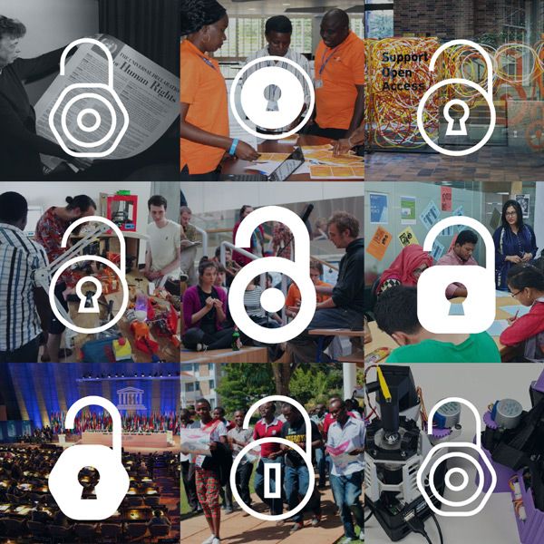 Graphic of nine different education environments worldwide with graphics of nice locks on top