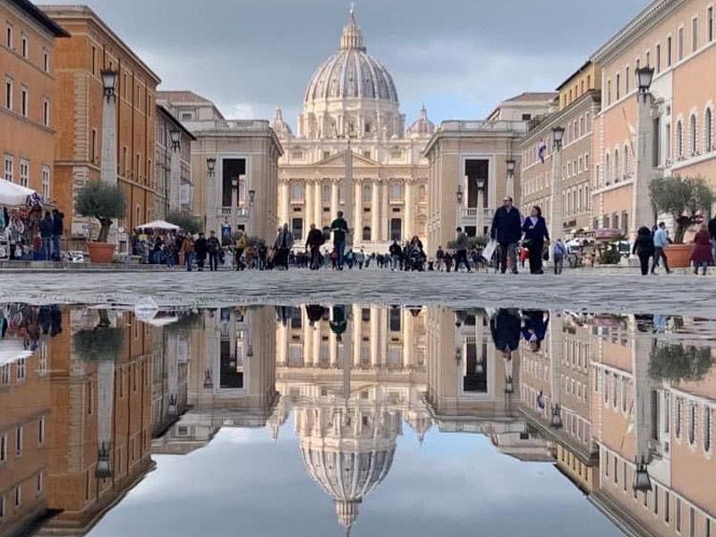 St Peter's Basilica and reflection in the water at the Vatican (c) Lachlan McEwan