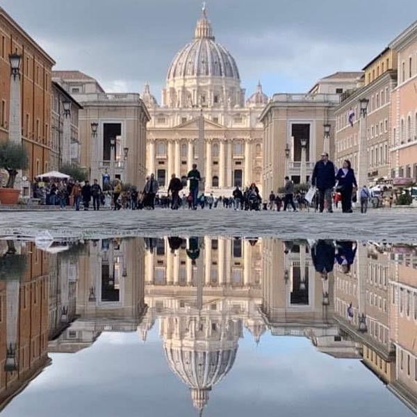 St Peter's Basilica and reflection in the water at the Vatican (c) Lachlan McEwan