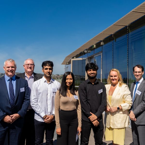 Left to right: Professor Mark Hoffman UON, Roger Hale TAFE NSW, Student Ambassadors: Manav Arora, Nataly Soto, Sarthak Birani, Newcastle Lord Mayor Nuatali Nelmes, Nate Henderson Study NSW. New ambassador program welcomes international students to Newcastle with open arms.