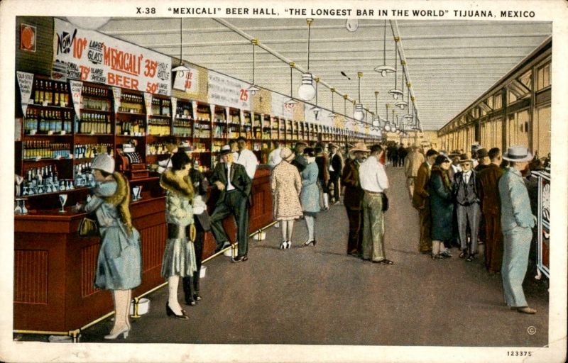Vintage Postcard illustration of a the Mexicali Beer Hall