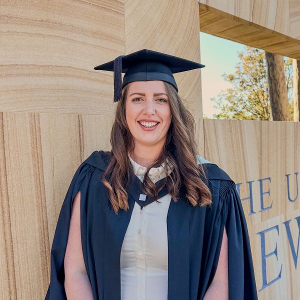 Rebecca Cramp in her graduation robes. Returning to study marketing, Rebecca meant business.