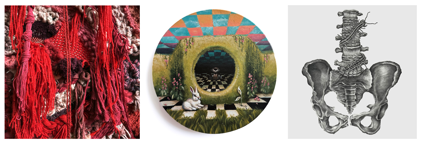 red weaving, surreal painting, and detailed drawing