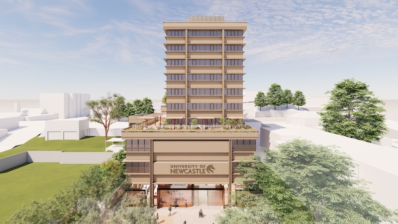 A render of the student acommodation building in Gosford