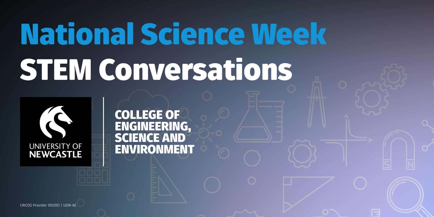 Decorative only. Copy: National Science Week STEM Conversations.