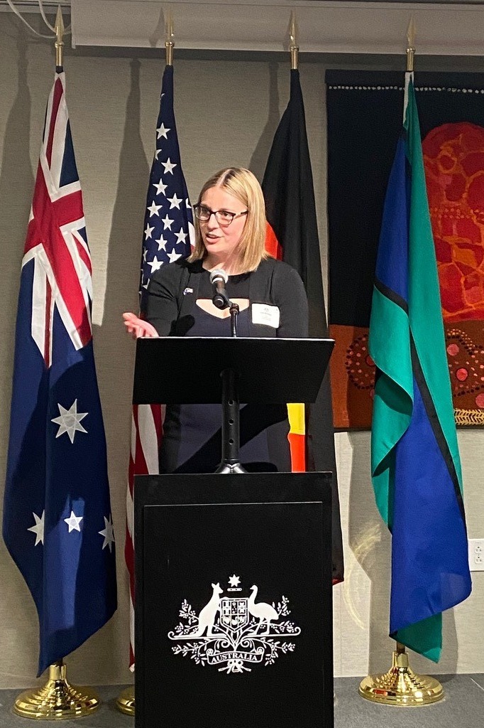 Lisa speaking at the Congressional Research Fellowship in Washington, D.C at the Australian Embassy