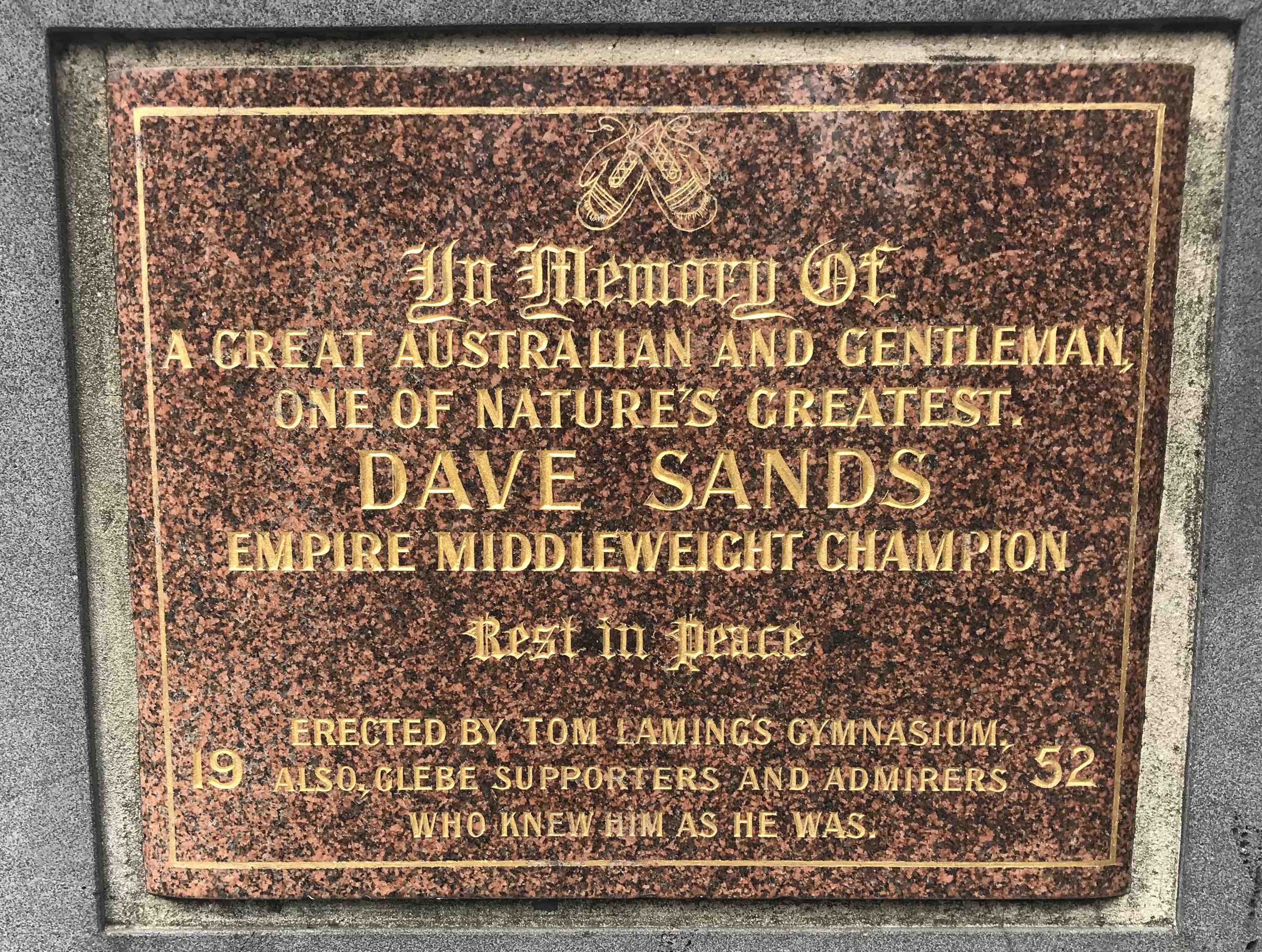 Dave Sands Memorial Aboriginal boxer, Dave Sand's, commemorative plaque