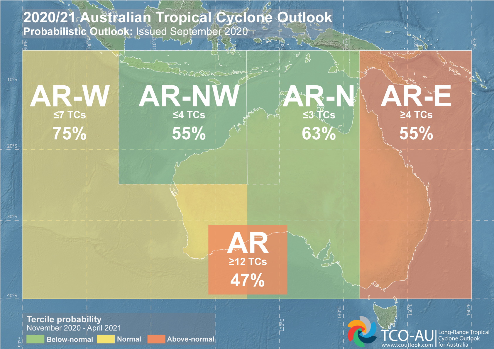 Map showing Probability of Tropical Cyclones in Australia