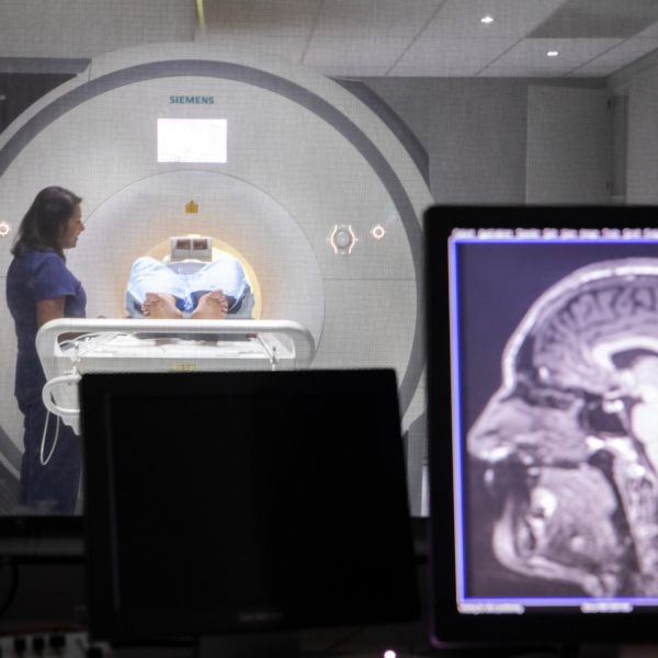 Dementia Study Patient in HMRI MRI with technician
