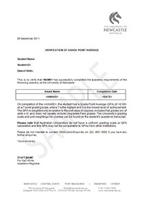 Sample letter - Official GPA Letter