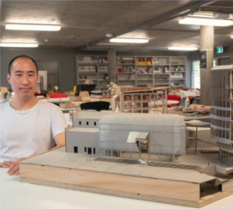 An architecture student in the design studio