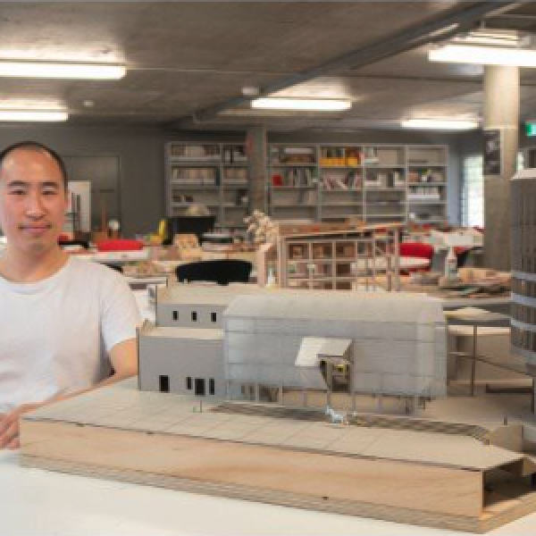 An architecture student in the design studio